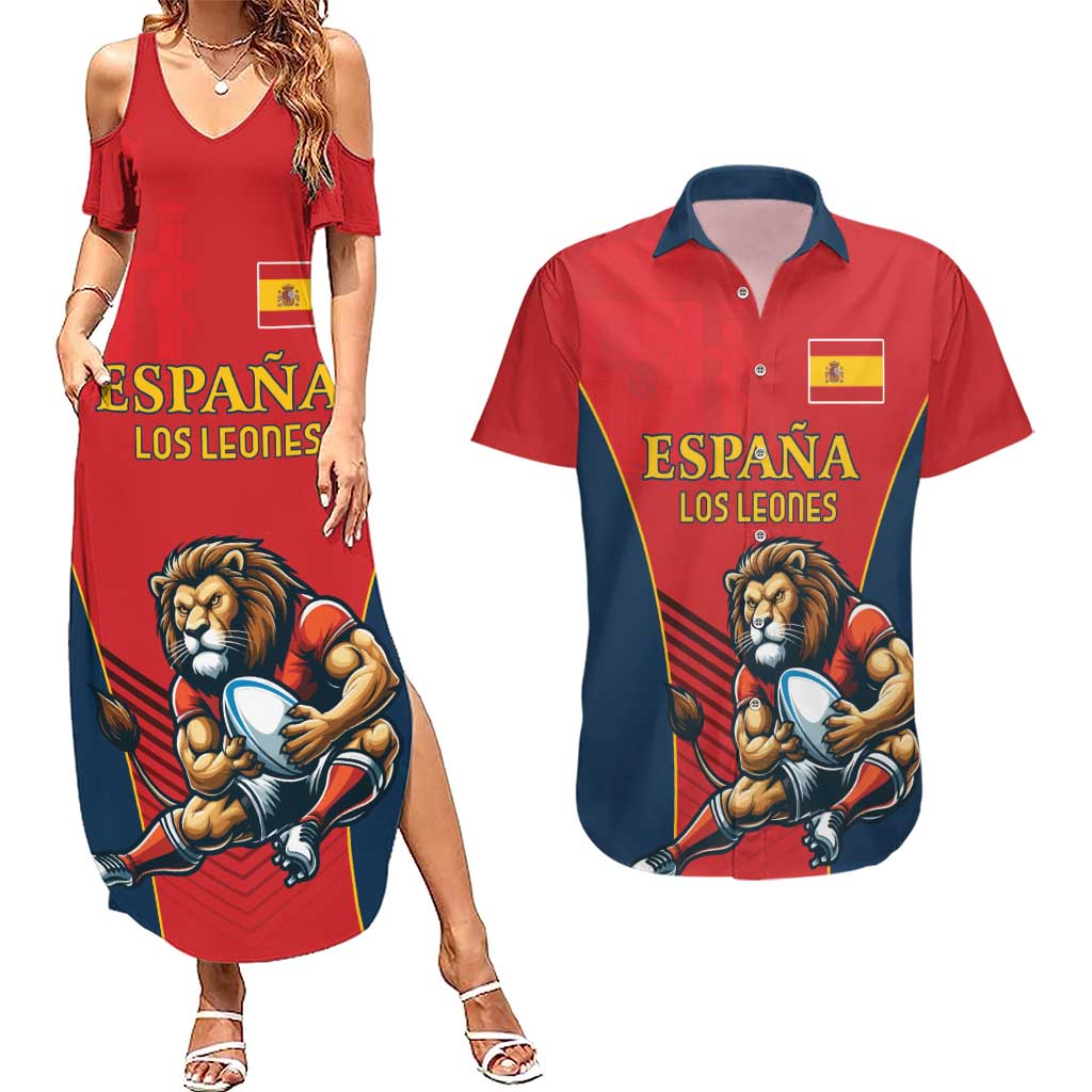 Custom Spain Rugby Couples Matching Summer Maxi Dress and Hawaiian Shirt Los Leones Lion Mascot