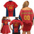 Custom Spain Rugby Family Matching Off Shoulder Short Dress and Hawaiian Shirt Los Leones Lion Mascot