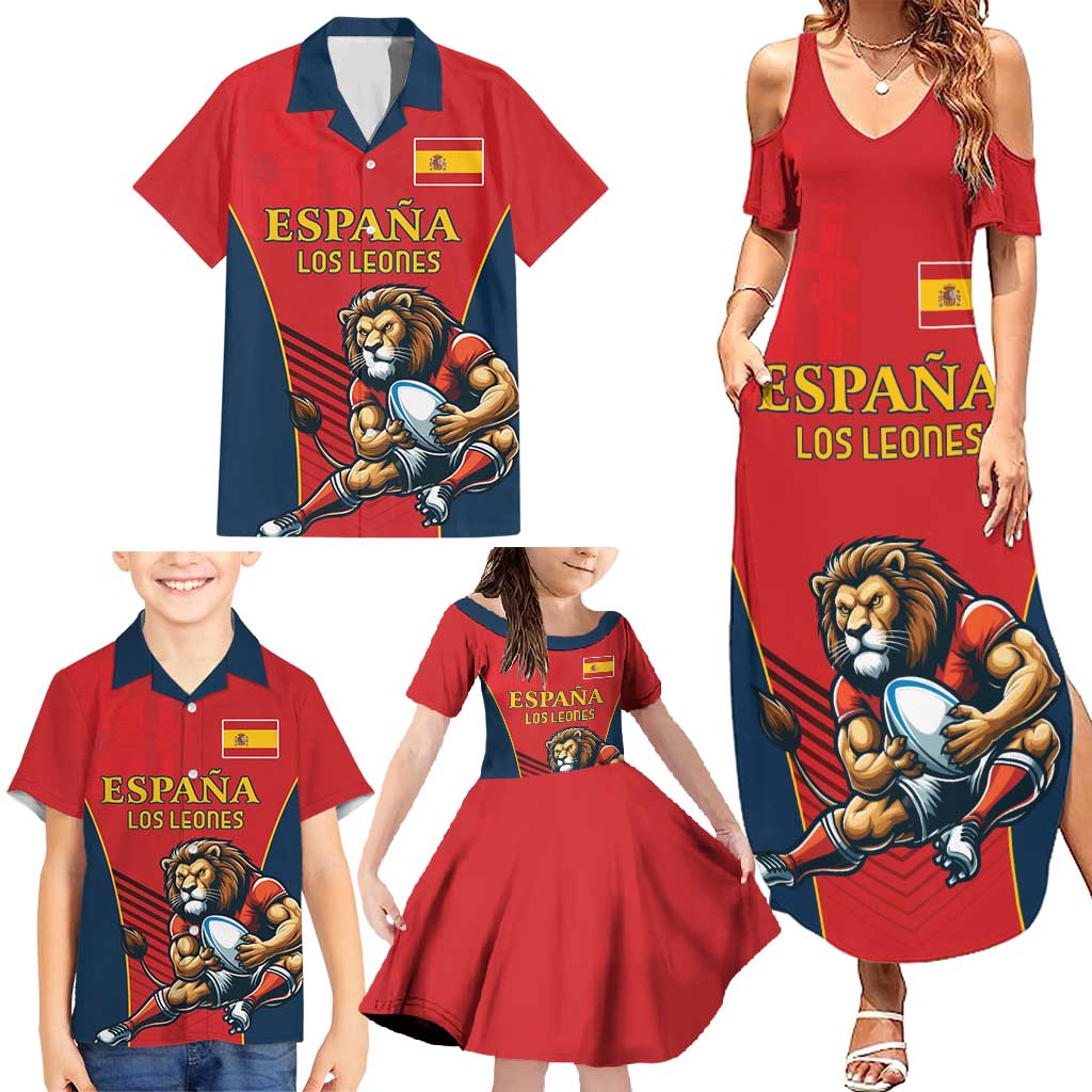 Custom Spain Rugby Family Matching Summer Maxi Dress and Hawaiian Shirt Los Leones Lion Mascot - Wonder Print Shop