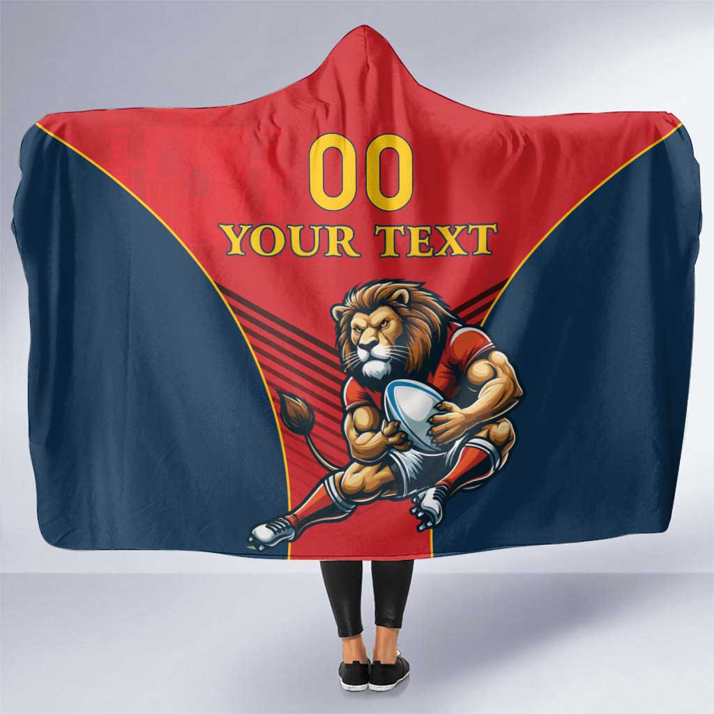 Custom Spain Rugby Hooded Blanket Los Leones Lion Mascot - Wonder Print Shop