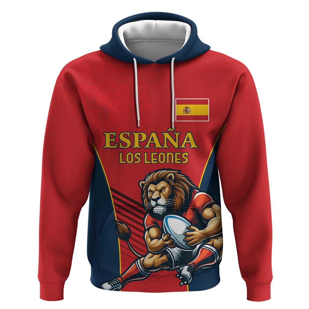 Custom Spain Rugby Hoodie Los Leones Lion Mascot - Wonder Print Shop