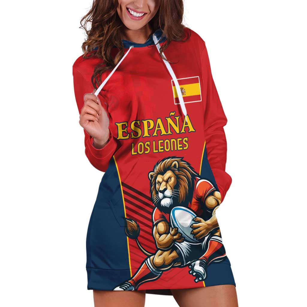 Custom Spain Rugby Hoodie Dress Los Leones Lion Mascot - Wonder Print Shop