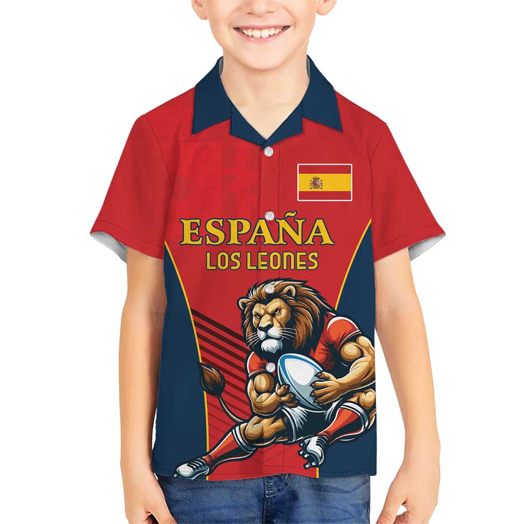 Custom Spain Rugby Kid Hawaiian Shirt Los Leones Lion Mascot - Wonder Print Shop