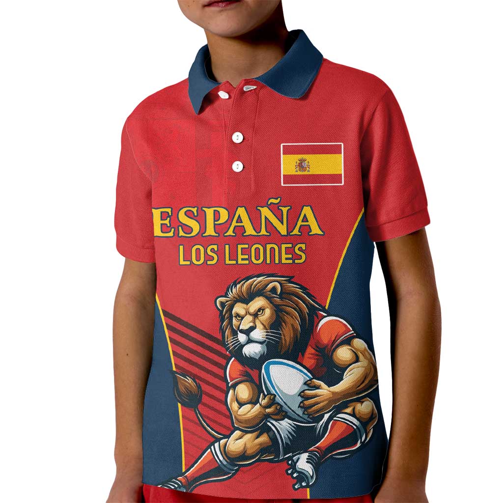 Custom Spain Rugby Kid Polo Shirt Los Leones Lion Mascot - Wonder Print Shop