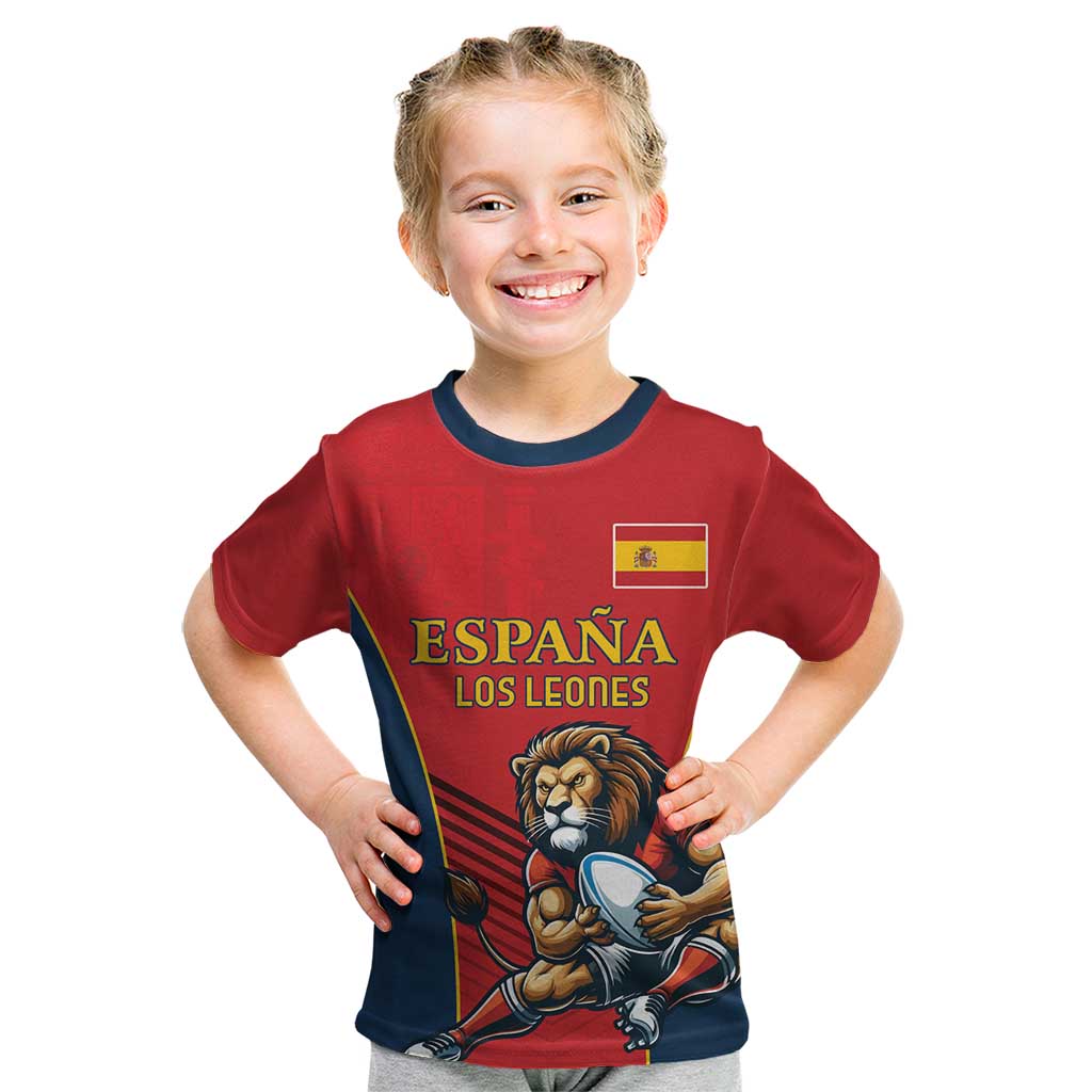 Custom Spain Rugby Kid T Shirt Los Leones Lion Mascot - Wonder Print Shop