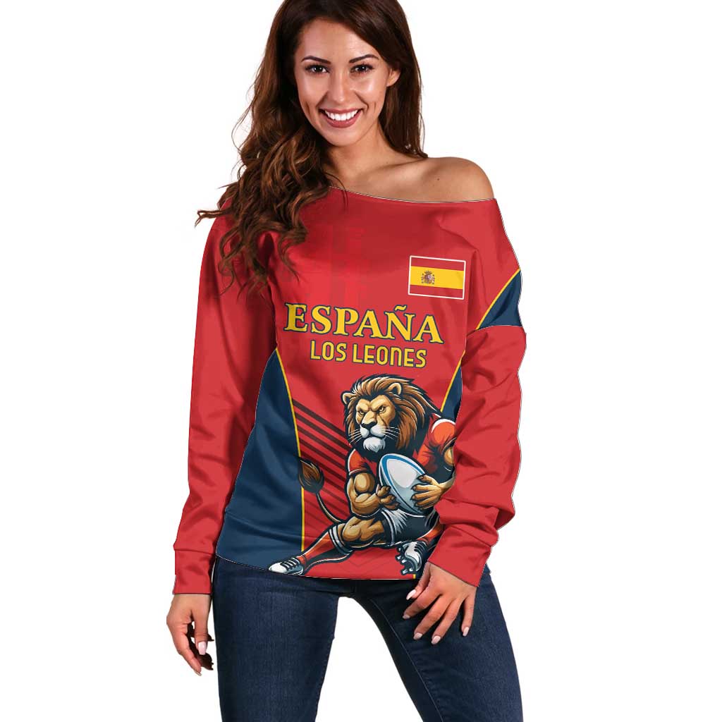 Custom Spain Rugby Off Shoulder Sweater Los Leones Lion Mascot