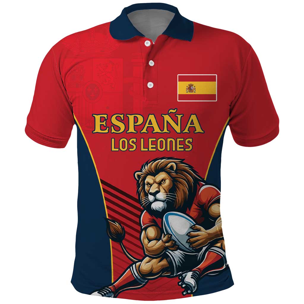 Custom Spain Rugby Polo Shirt Los Leones Lion Mascot - Wonder Print Shop