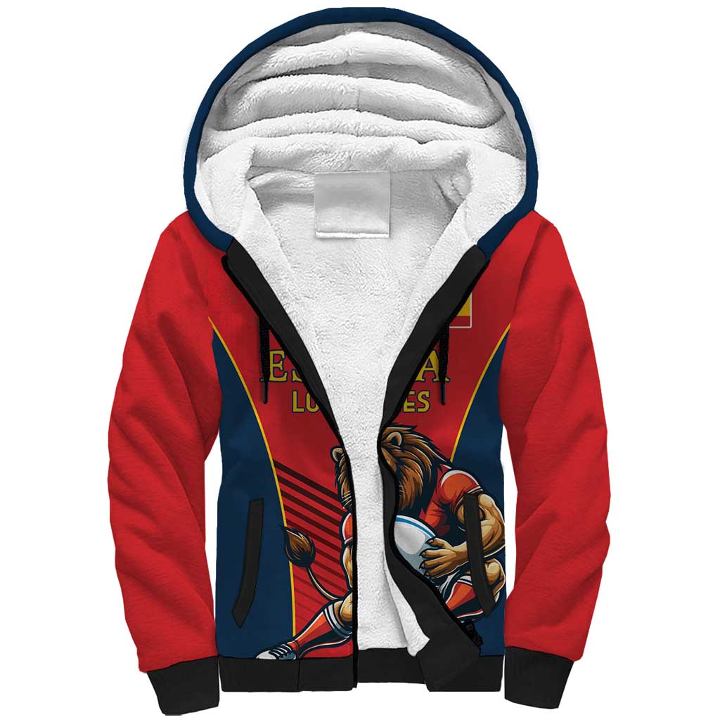 Custom Spain Rugby Sherpa Hoodie Los Leones Lion Mascot - Wonder Print Shop