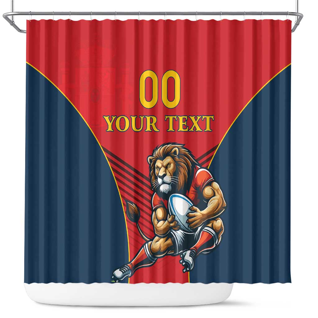 Custom Spain Rugby Shower Curtain Los Leones Lion Mascot - Wonder Print Shop