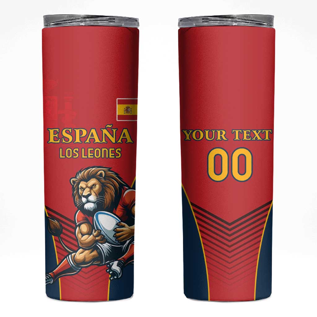 Custom Spain Rugby Skinny Tumbler Los Leones Lion Mascot - Wonder Print Shop