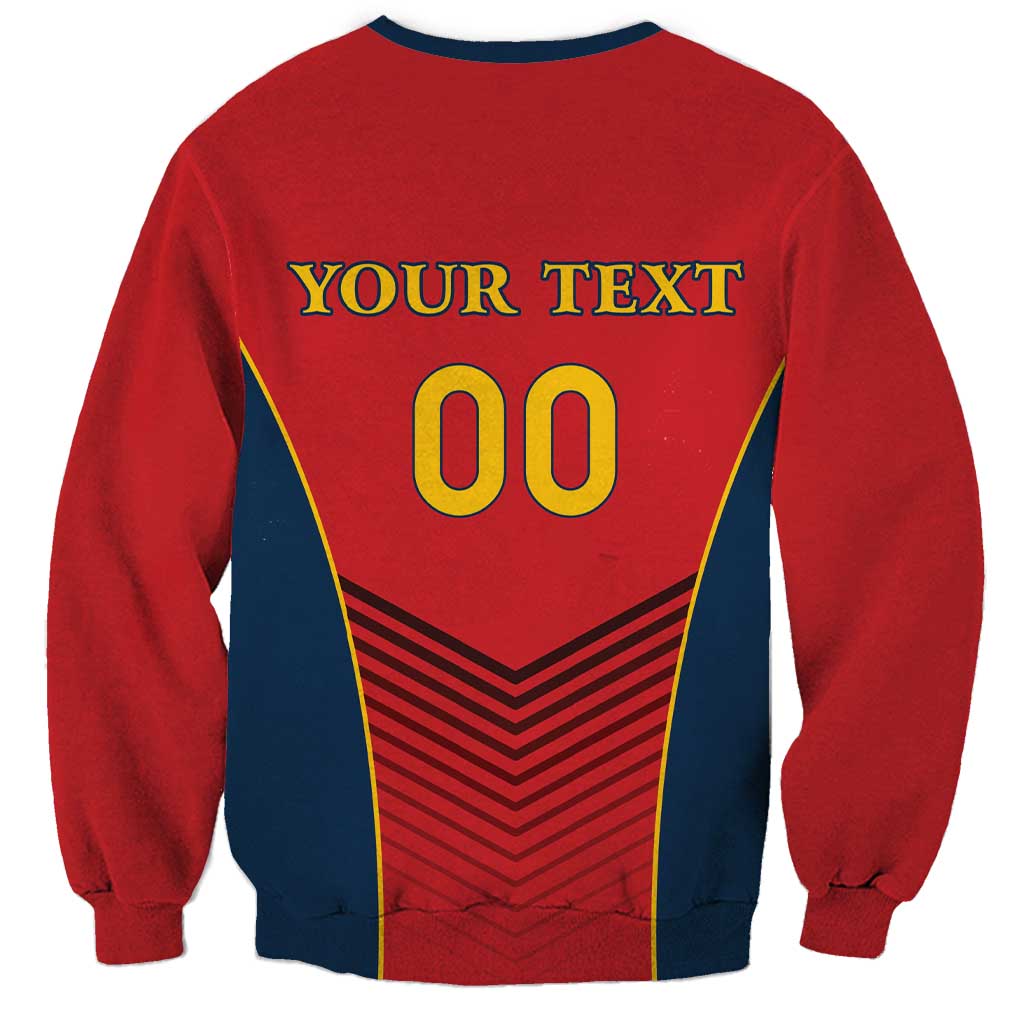 Red sweatshirt back with 'YOUR TEXT' and large '00' number graphic