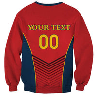 Red sweatshirt back with 'YOUR TEXT' and large '00' number graphic