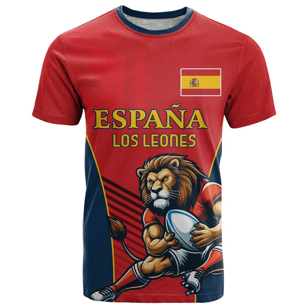 Custom Spain Rugby T Shirt Los Leones Lion Mascot - Wonder Print Shop