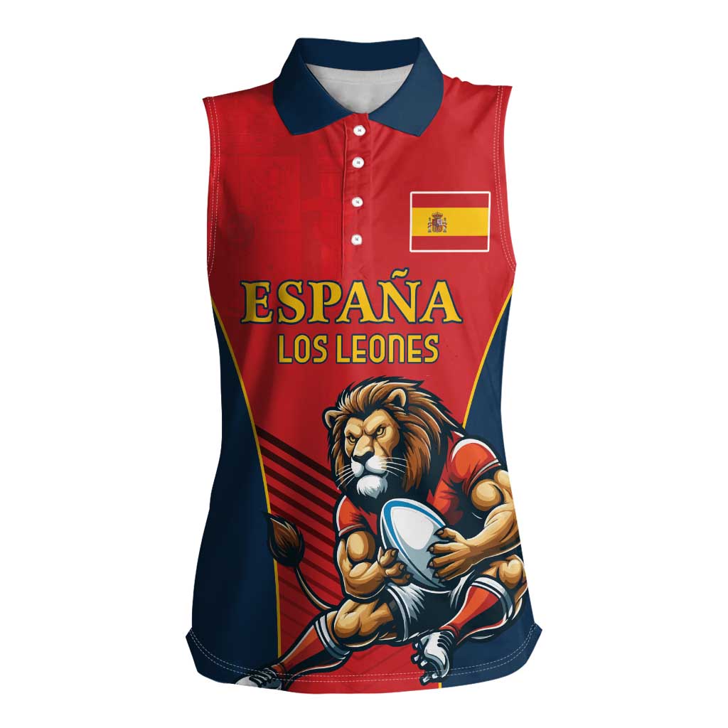 Custom Spain Rugby Women Sleeveless Polo Shirt Los Leones Lion Mascot