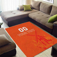 Orange area rug with windmill pattern, white 'YOUR TEXT' and centered '00' mark