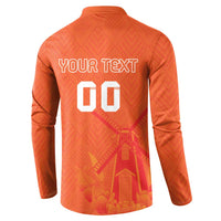 Orange rugby button sweatshirt back with customizable text and number print
