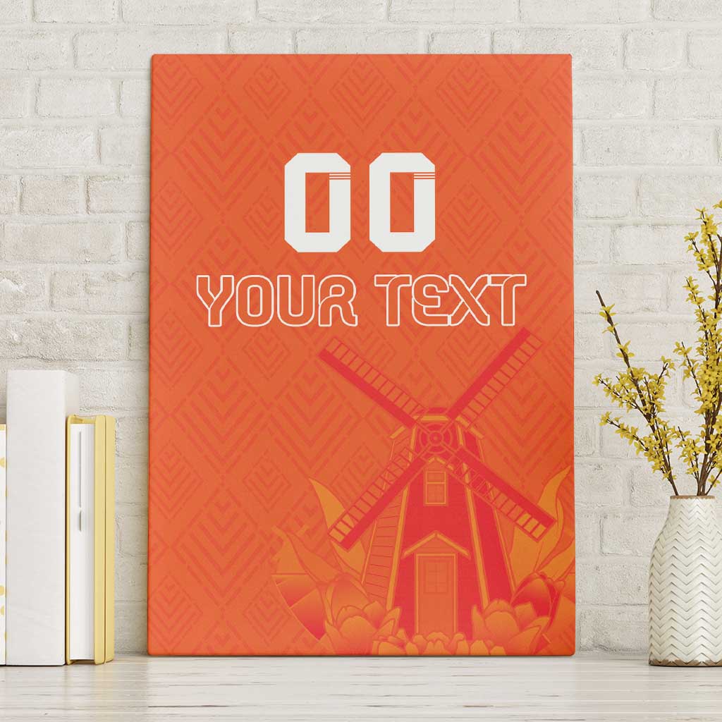 Orange canvas wall art with windmill and tulip design, custom text and jersey motif