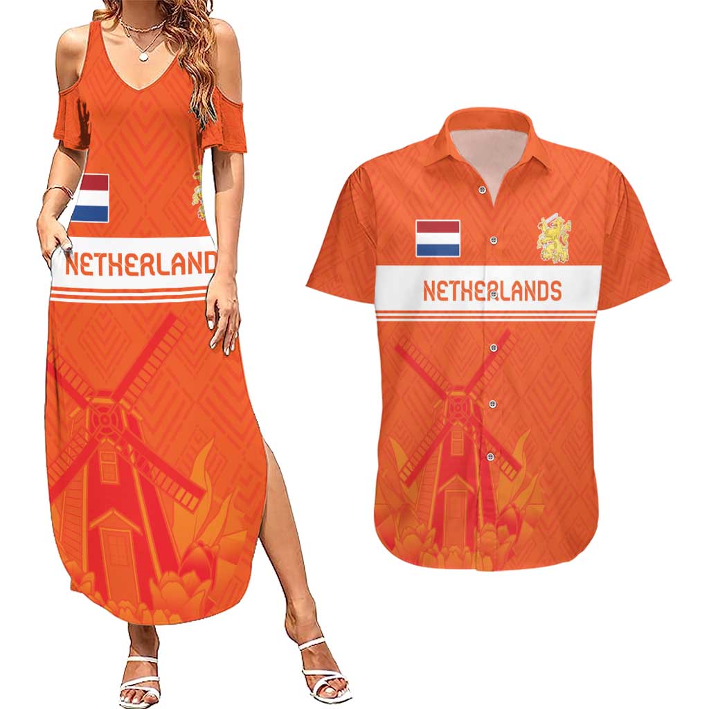 Custom Netherlands Rugby Couples Matching Summer Maxi Dress and Hawaiian Shirt Windmill and Tulips With Jersey Pattern