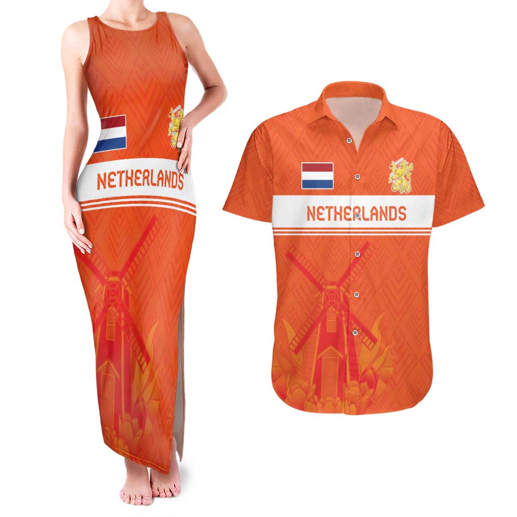 Custom Netherlands Rugby Couples Matching Tank Maxi Dress and Hawaiian Shirt Windmill and Tulips With Jersey Pattern