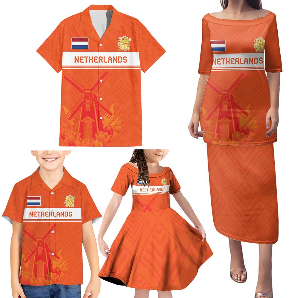 Custom Netherlands Rugby Family Matching Puletasi and Hawaiian Shirt Windmill and Tulips With Jersey Pattern