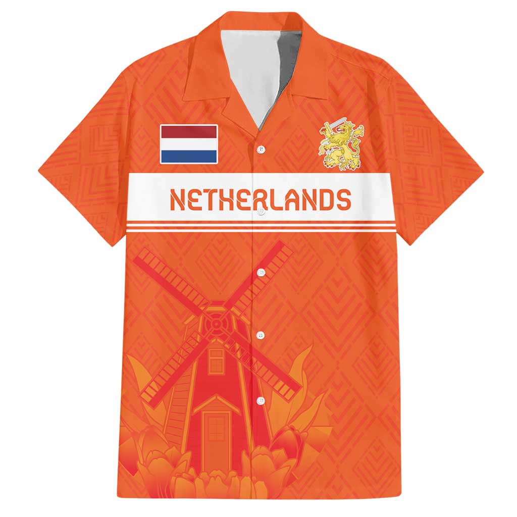 Custom Netherlands Rugby Hawaiian Shirt Windmill and Tulips With Jersey Pattern - Wonder Print Shop