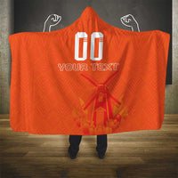 Orange hooded blanket with 00 and your text, windmill and tulip jersey graphics