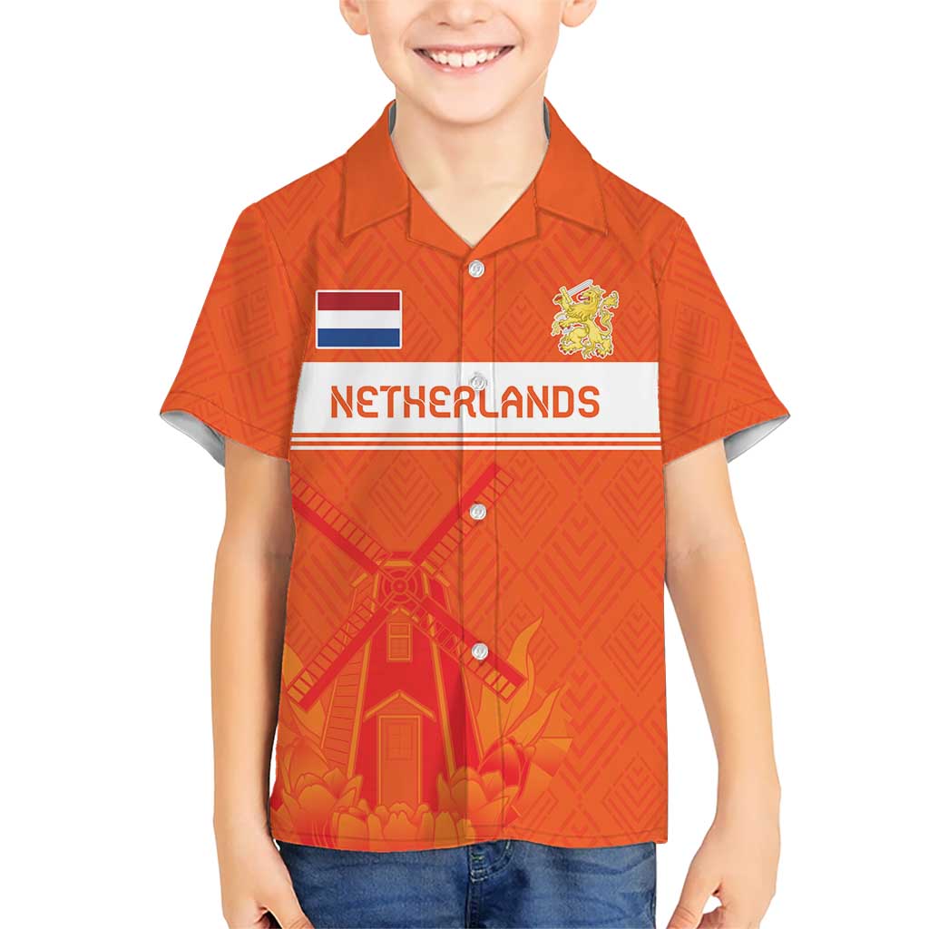 Custom Netherlands Rugby Kid Hawaiian Shirt Windmill and Tulips With Jersey Pattern - Wonder Print Shop