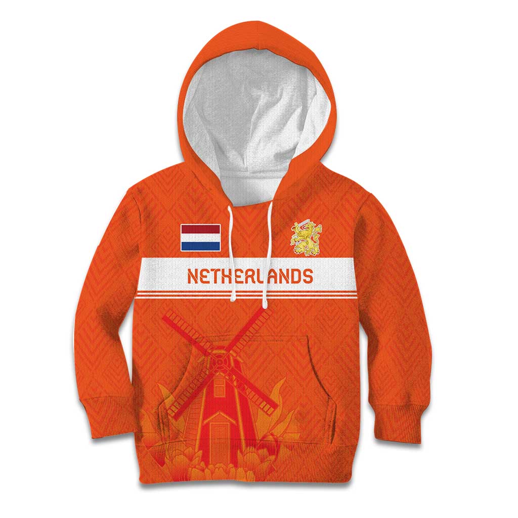 Custom Netherlands Rugby Kid Hoodie Windmill and Tulips With Jersey Pattern - Wonder Print Shop