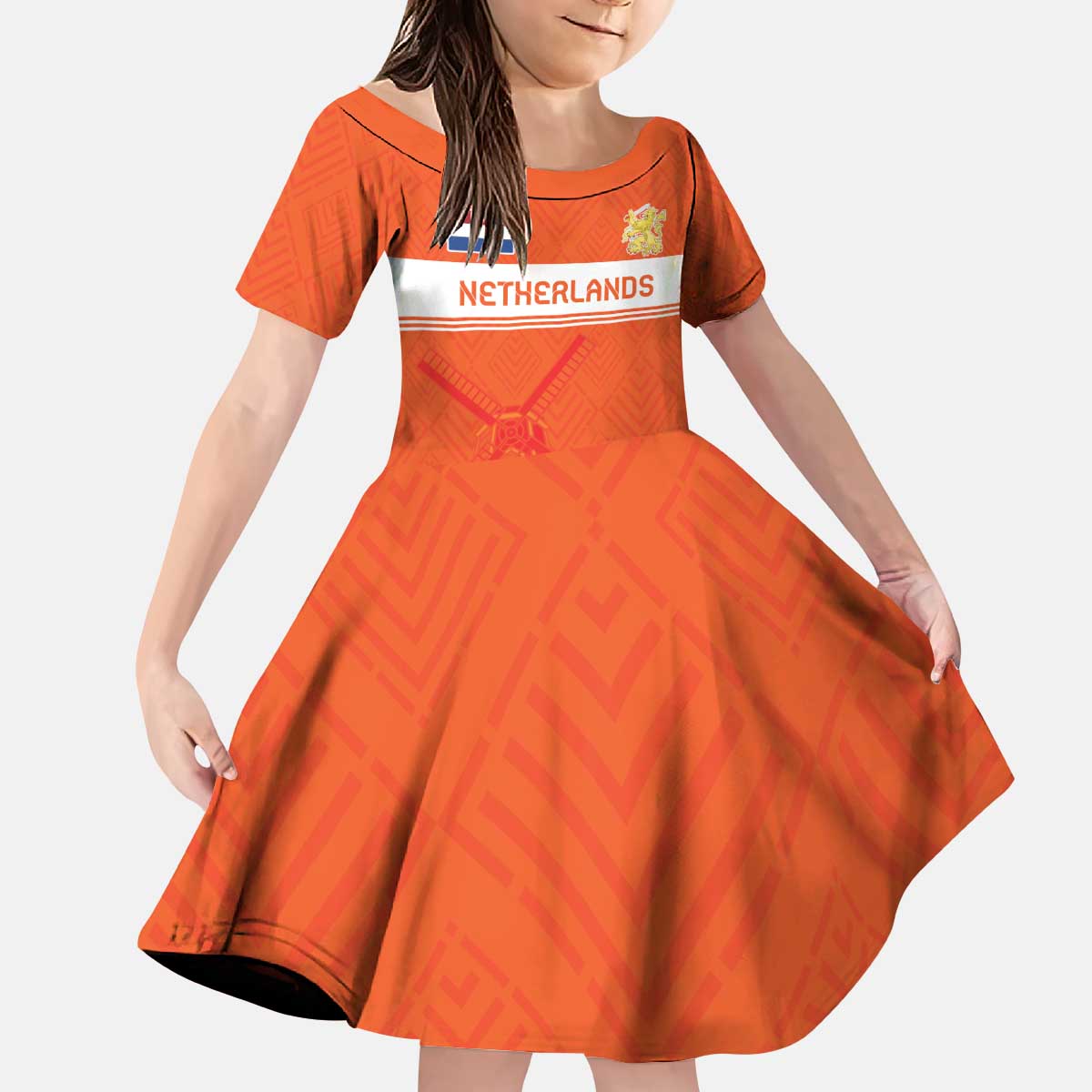 Custom Netherlands Rugby Kid Short Sleeve Dress Windmill and Tulips With Jersey Pattern - Wonder Print Shop