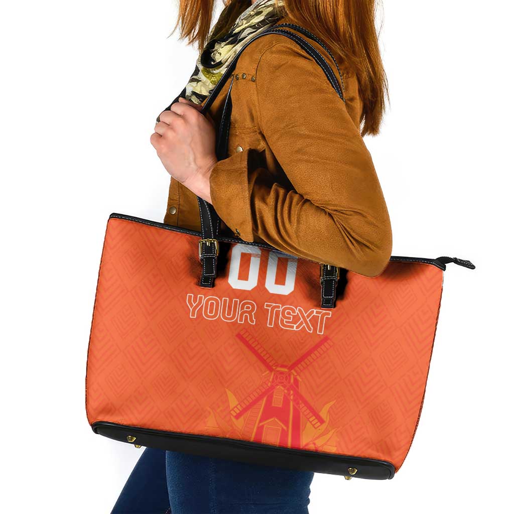 Custom Netherlands Rugby Leather Tote Bag Windmill and Tulips With Jersey Pattern LT18