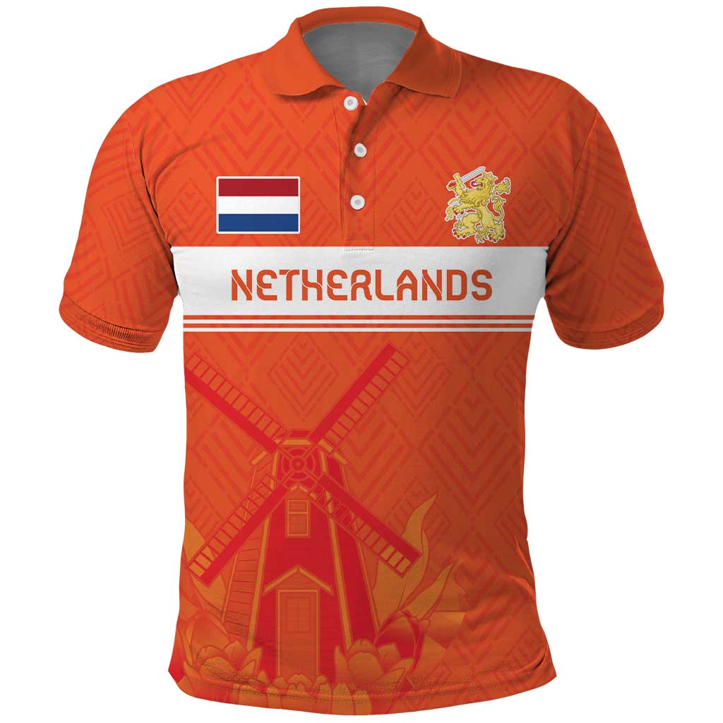 Custom Netherlands Rugby Polo Shirt Windmill and Tulips With Jersey Pattern - Wonder Print Shop