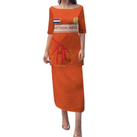 Orange long jersey dress with Netherlands flag and windmill/tulip graphic