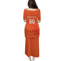 Orange long jersey dress with YOUR TEXT and number 00 on the back