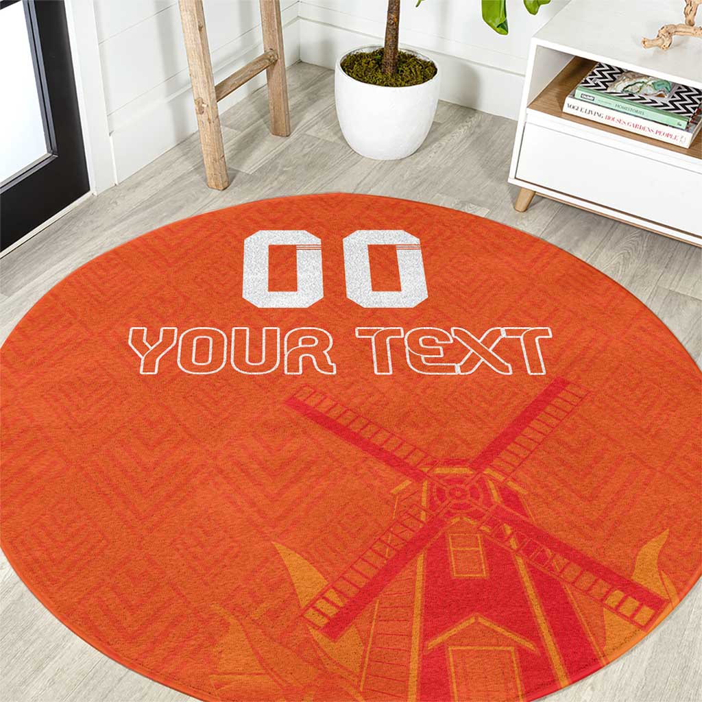 Custom Netherlands Rugby Round Carpet Windmill and Tulips With Jersey Pattern - Wonder Print Shop