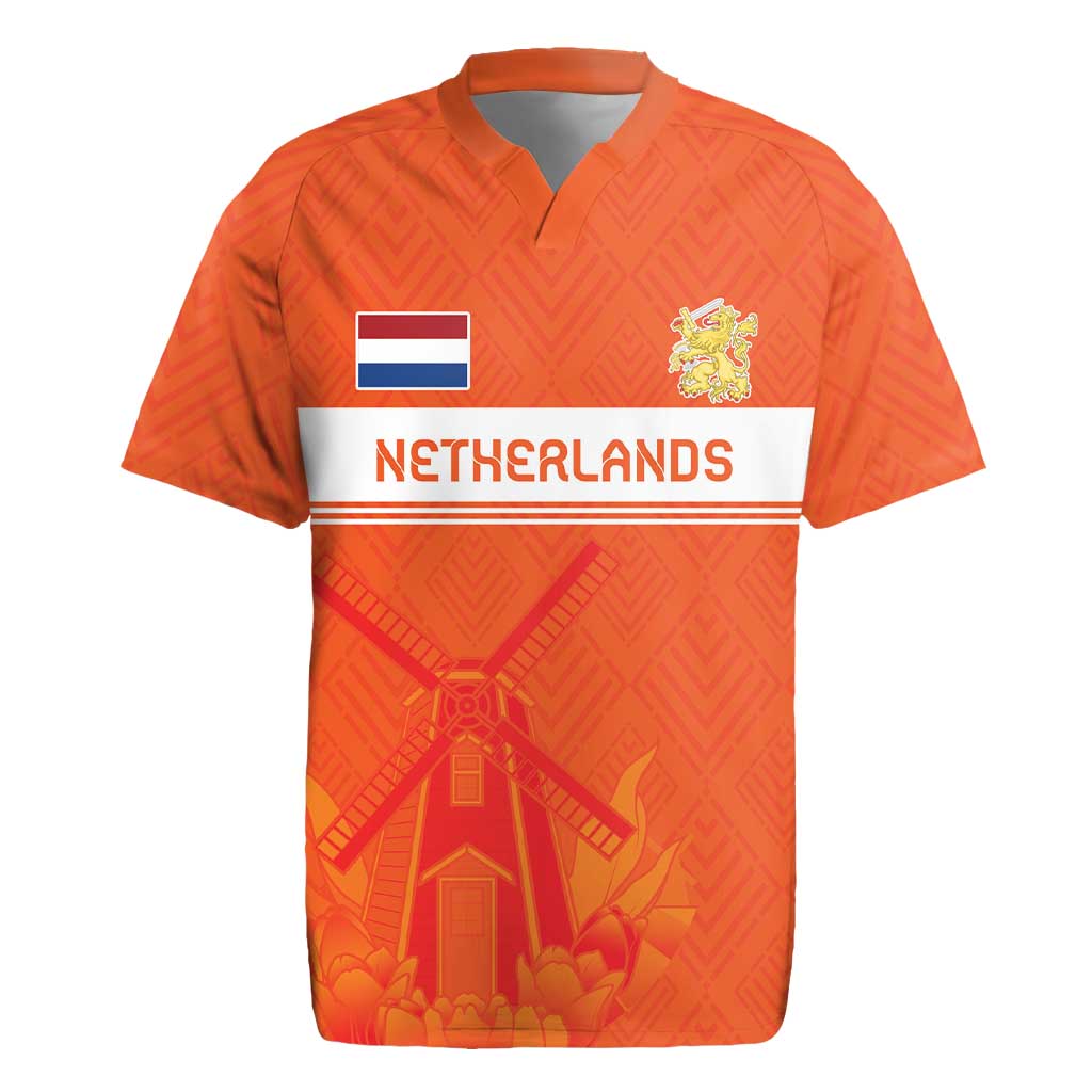 Custom Netherlands Rugby Rugby Jersey Windmill and Tulips With Jersey Pattern - Wonder Print Shop