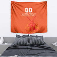 Orange wall tapestry wall hanging with "00 YOUR TEXT" and windmill/tulip design.