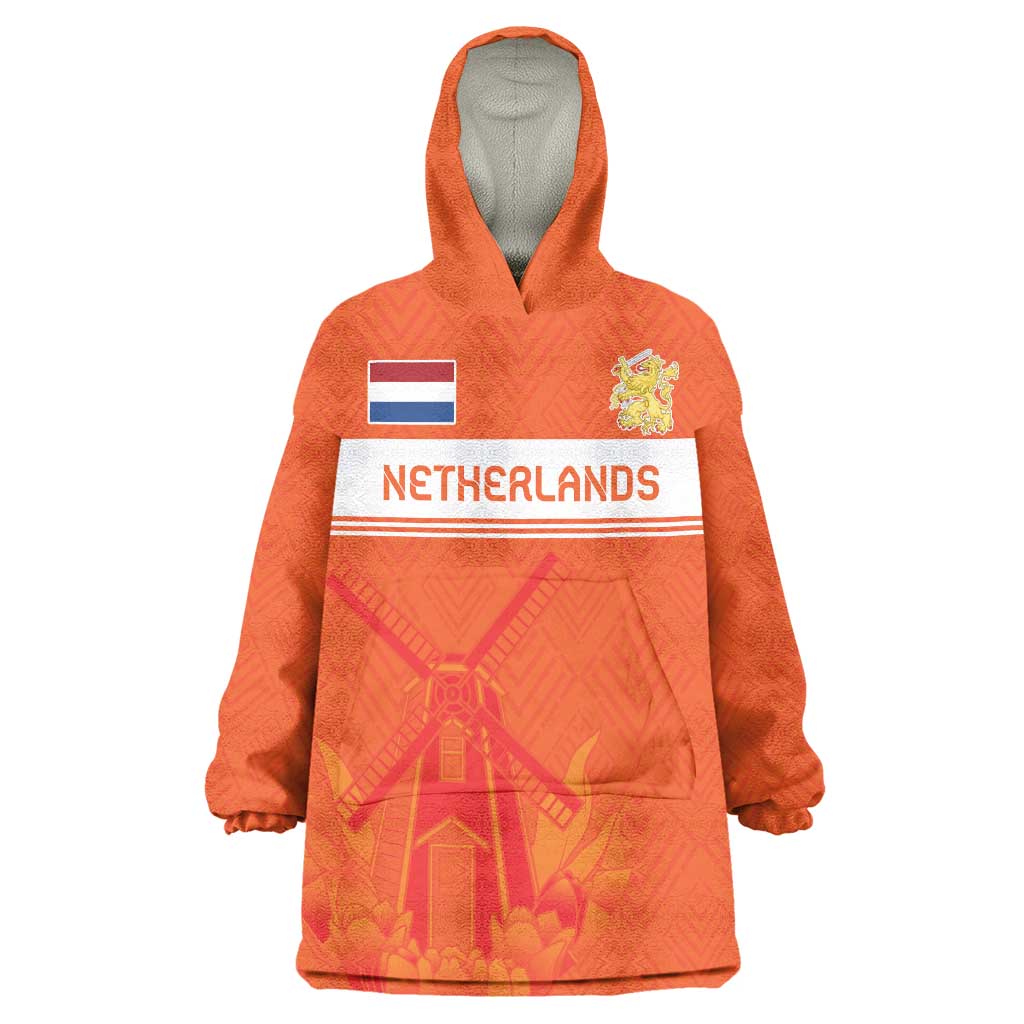 Custom Netherlands Rugby Wearable Blanket Hoodie Windmill and Tulips With Jersey Pattern