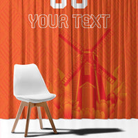 Orange curtain with 'YOUR TEXT' and jersey-inspired graphic pattern