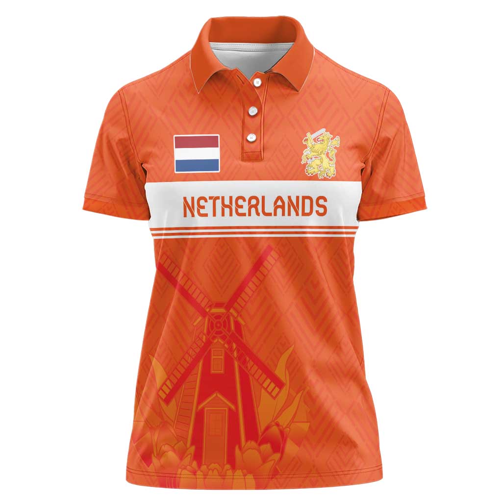 Custom Netherlands Rugby Women Polo Shirt Windmill and Tulips With Jersey Pattern