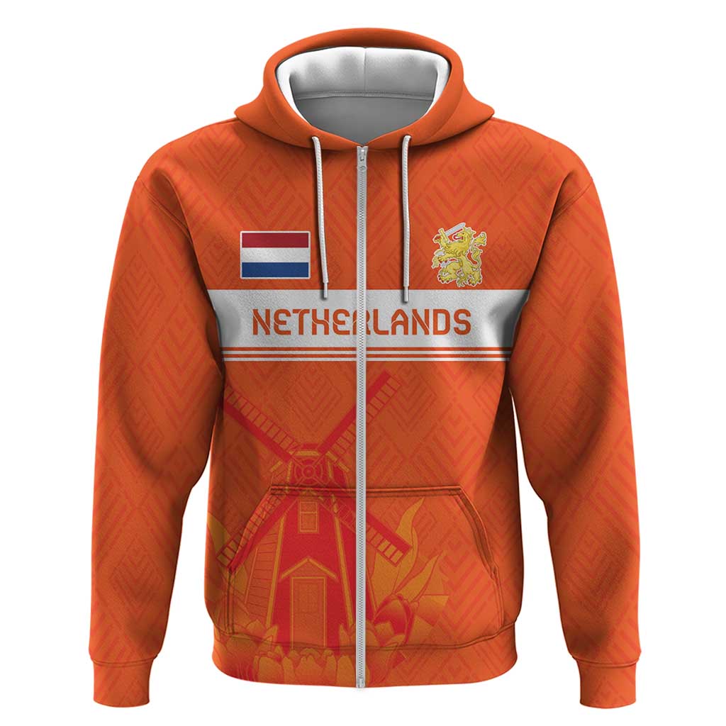 Custom Netherlands Rugby Zip Hoodie Windmill and Tulips With Jersey Pattern