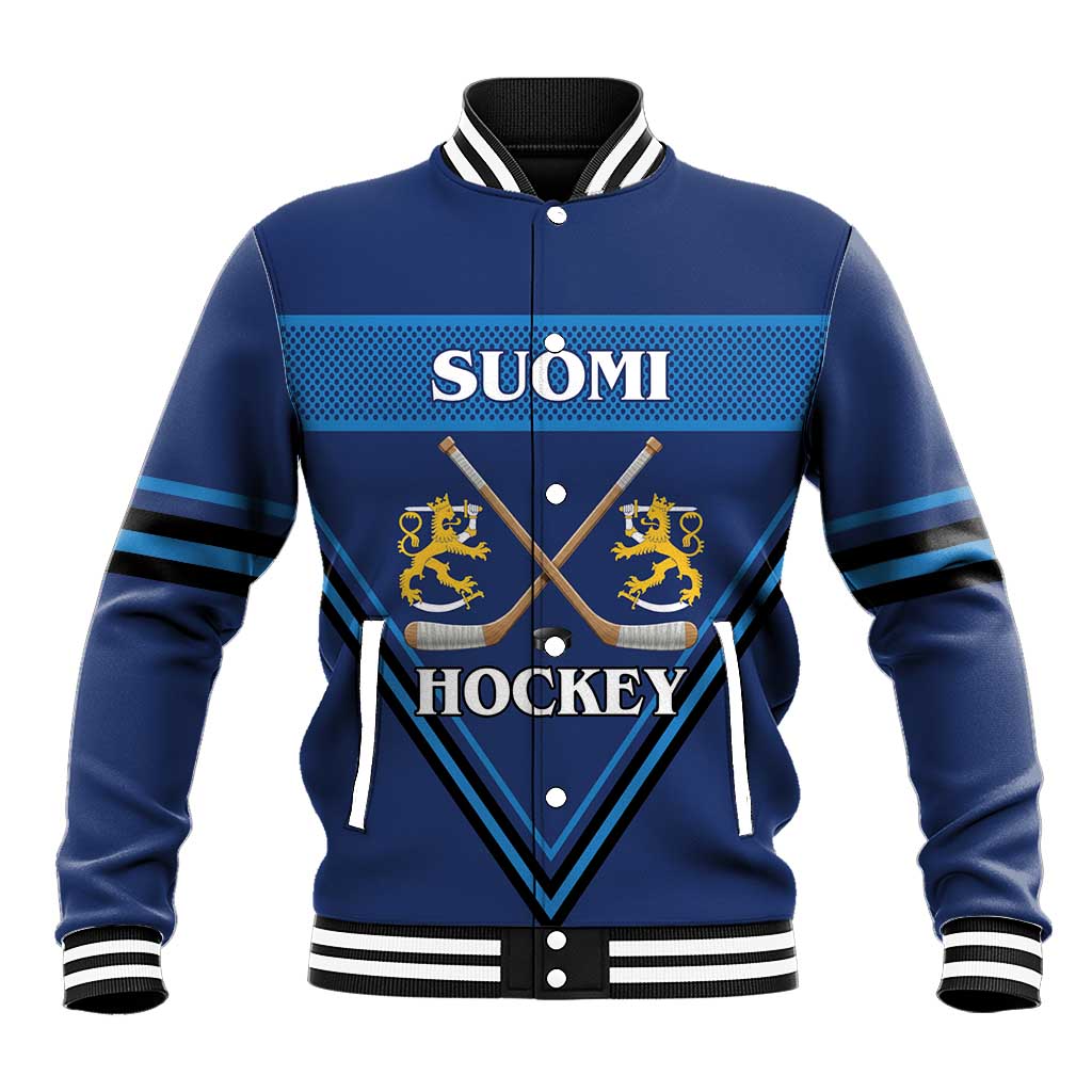 Finland Hockey Custom Baseball Jacket Suomi Lion Ice Pride 2026 Blue Version