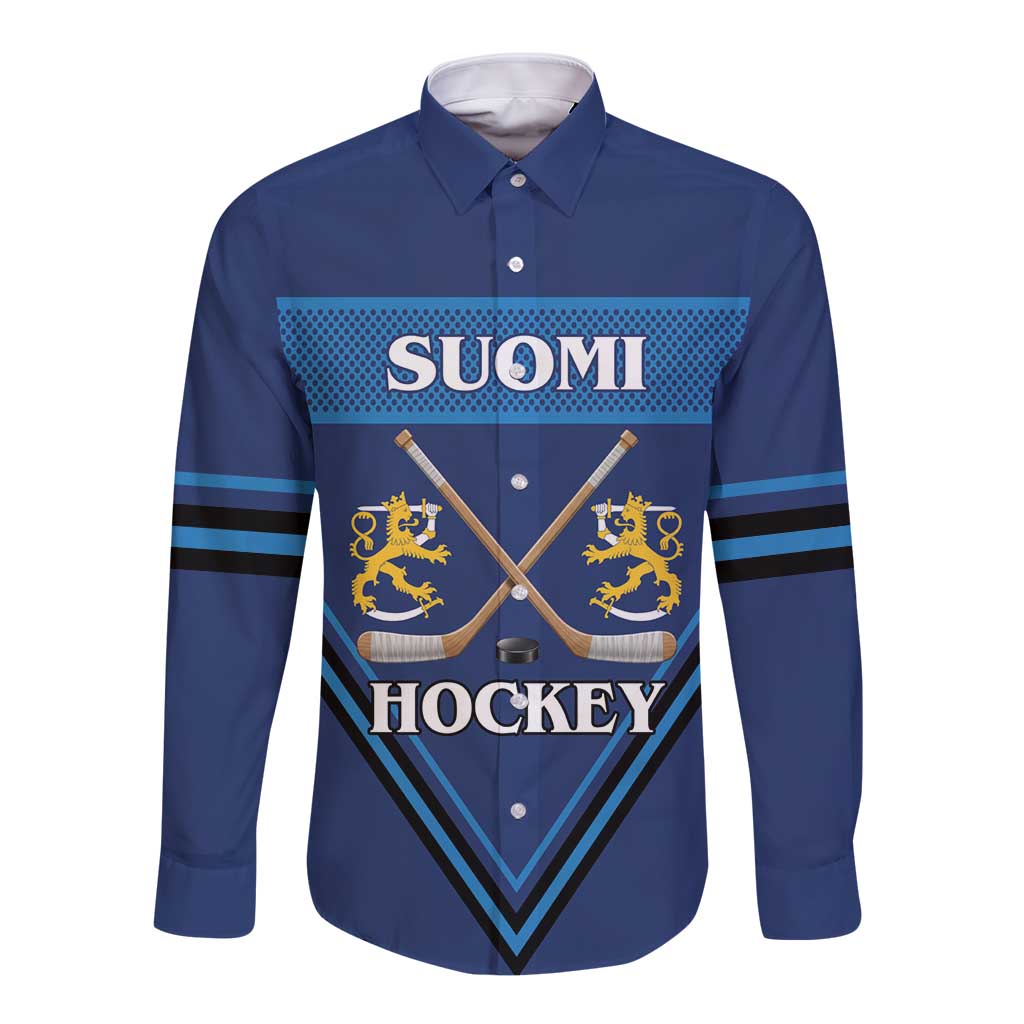 Finland Hockey Custom Long Sleeve Button Shirt Suomi Lion Ice Pride 2026 Blue Version