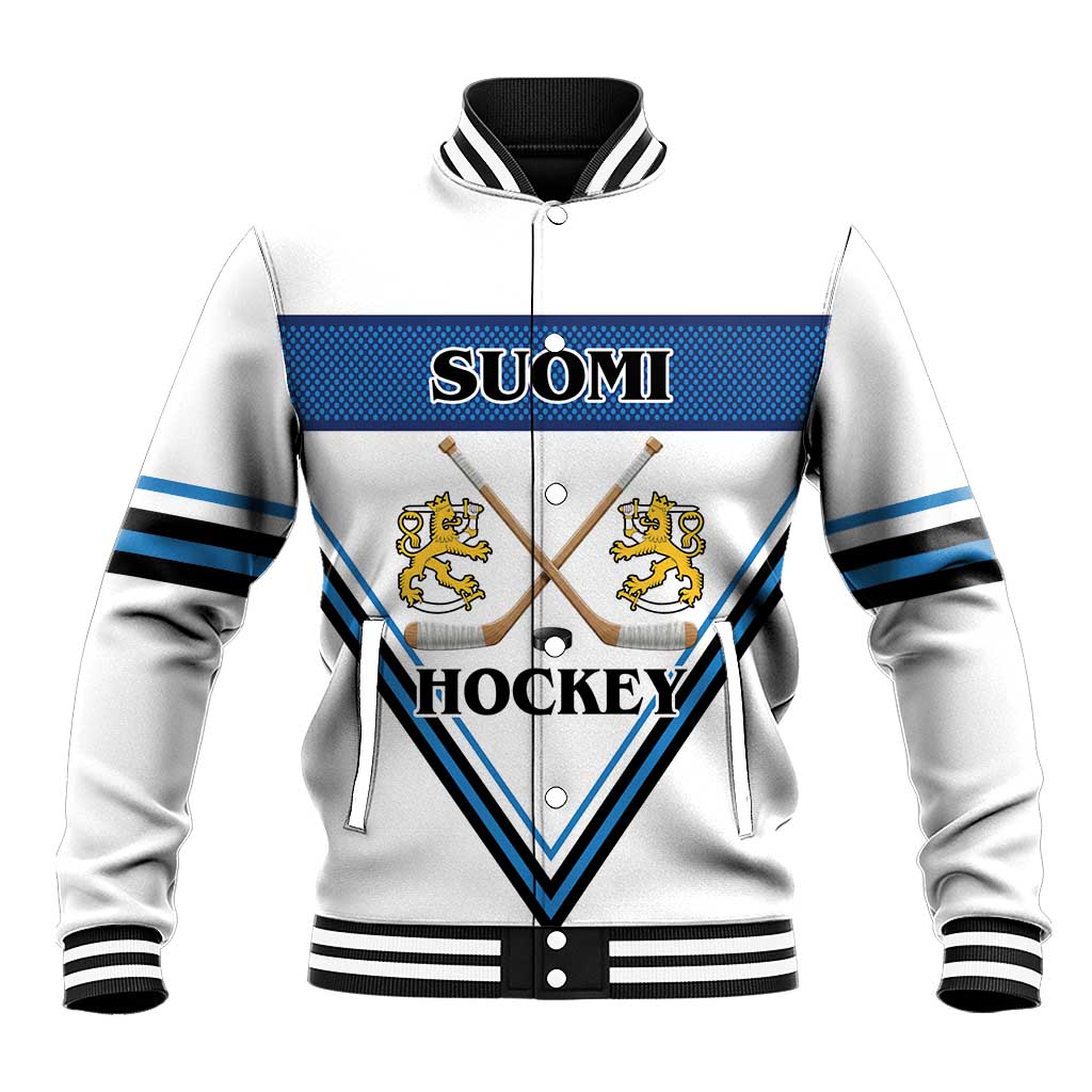 Finland Hockey Custom Baseball Jacket Suomi Lion Ice Pride 2026 White Version