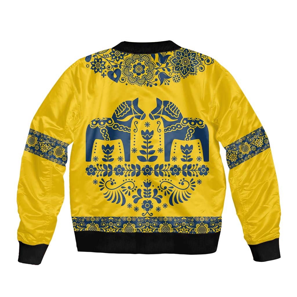 Sweden Daleclarian Horse Bomber Jacket Floral Folk Pattern Yellow Version