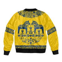 Sweden Daleclarian Horse Bomber Jacket Floral Folk Pattern Yellow Version