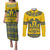 Sweden Daleclarian Horse Couples Matching Puletasi and Long Sleeve Button Shirt Floral Folk Pattern Yellow Version