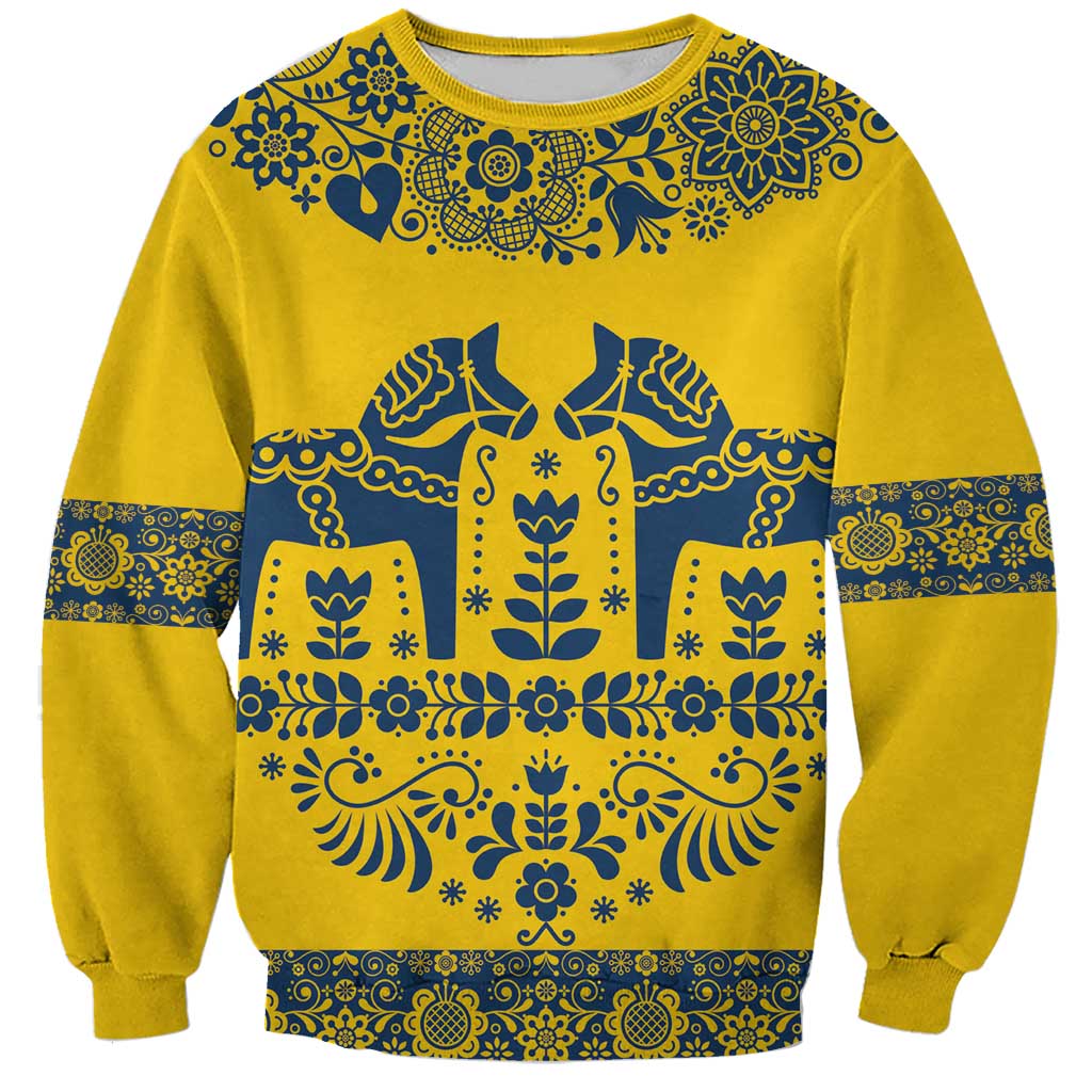Sweden Daleclarian Horse Sweatshirt Floral Folk Pattern Yellow Version