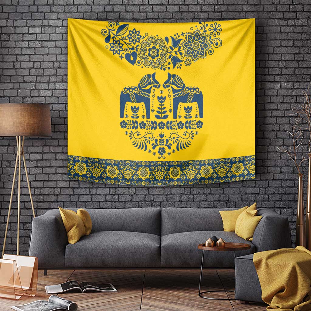 Sweden Daleclarian Horse Tapestry Floral Folk Pattern Yellow Version