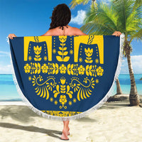 Sweden Daleclarian Horse Beach Blanket Floral Folk Pattern Blue Version