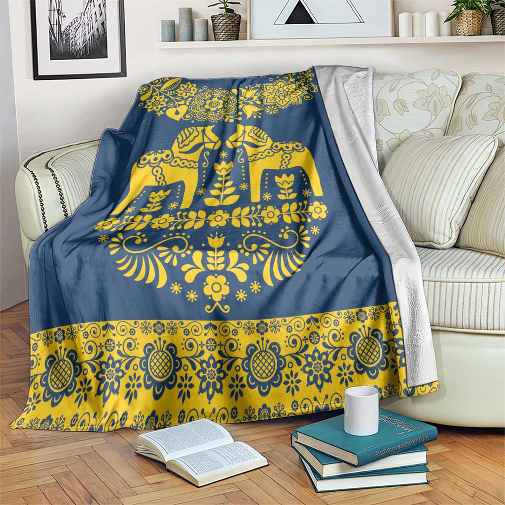 Sweden Daleclarian Horse Blanket Floral Folk Pattern Blue Version